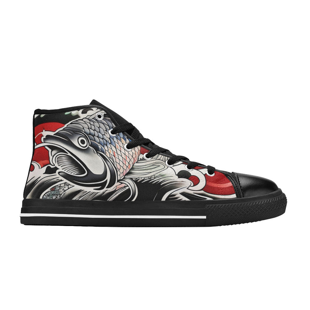 MEN'S Japanese Fish Art 3 High Top Canvas Vivid Shoes