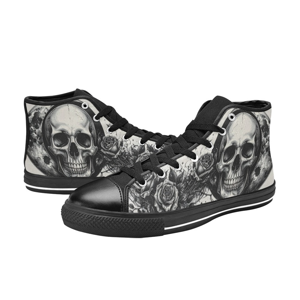 Grey Skull Gothic Women's Dark Art High Top Canvas Shoes | Freaky Shoes®