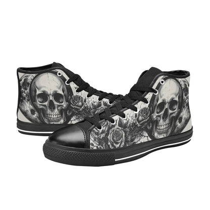 Grey Skull Gothic Women's Dark Art High Top Canvas Shoes | Freaky Shoes®