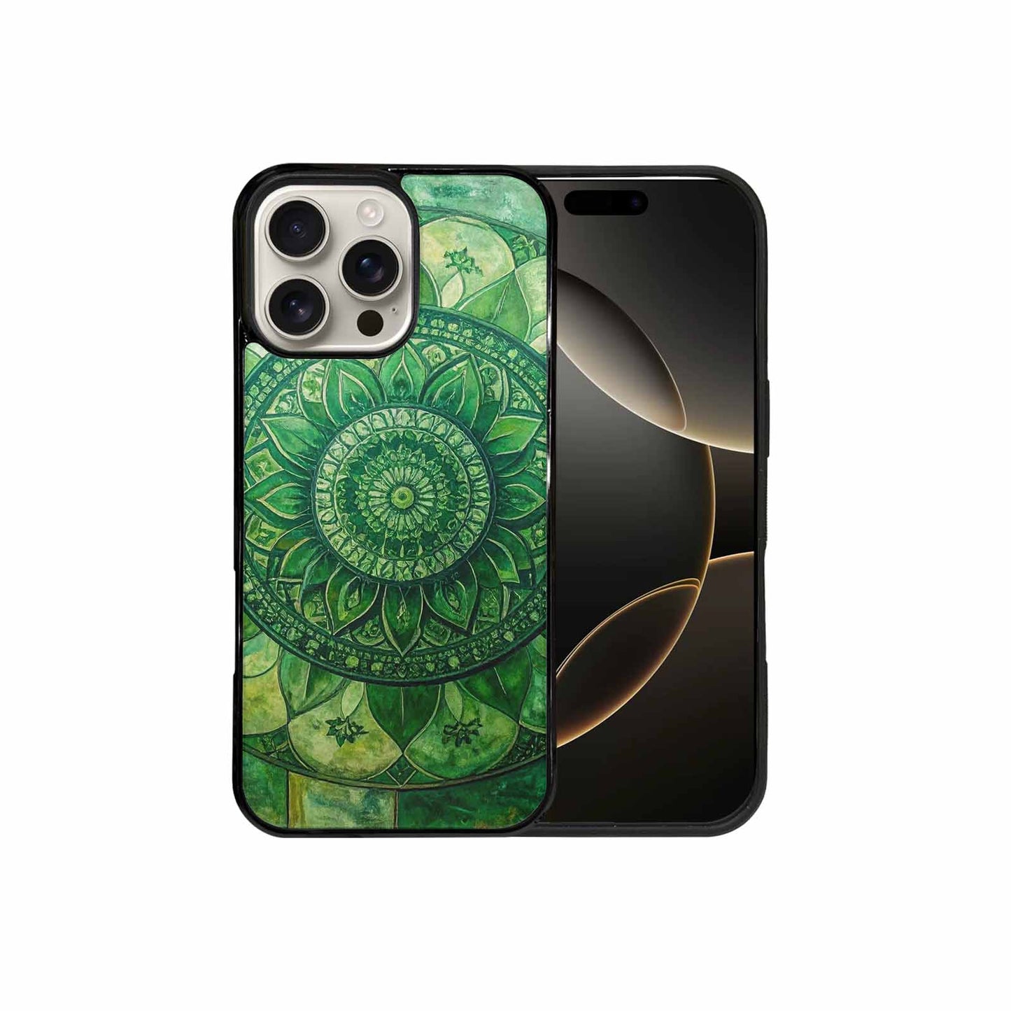iPhone 16 Pro Max Case — Green Mandala Bohemian Print Edge To, Customized Protective Case