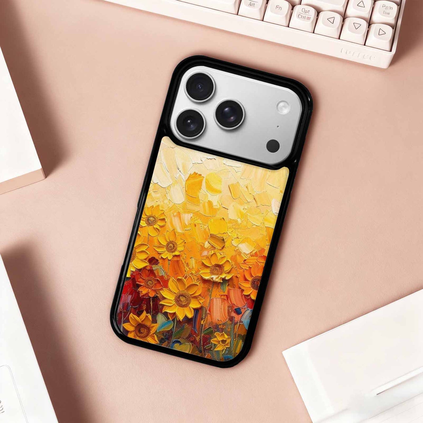 iPhone 17 Pro Case — Impressionist Sunflower Brushstroke Pattern Hundreds Floral, Personalized Phone Case