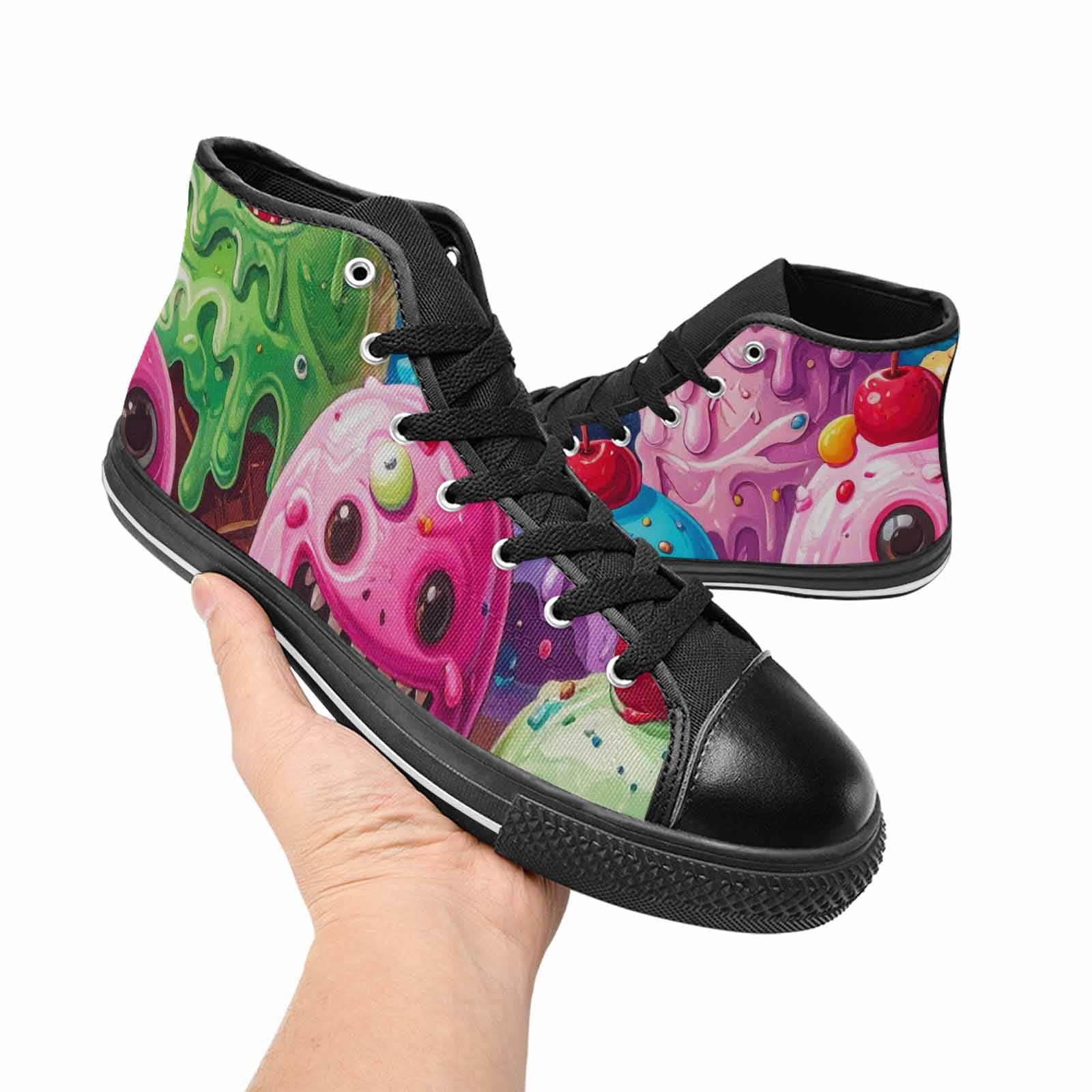 MEN'S Melting Icecream Monster Cherry High Top Canvas Surreal Custom Sneakers