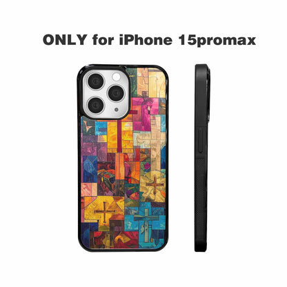 iPhone 15 Pro Max Case — Faith Cross And Faith Icons Pattern, Unique Phone Case Design