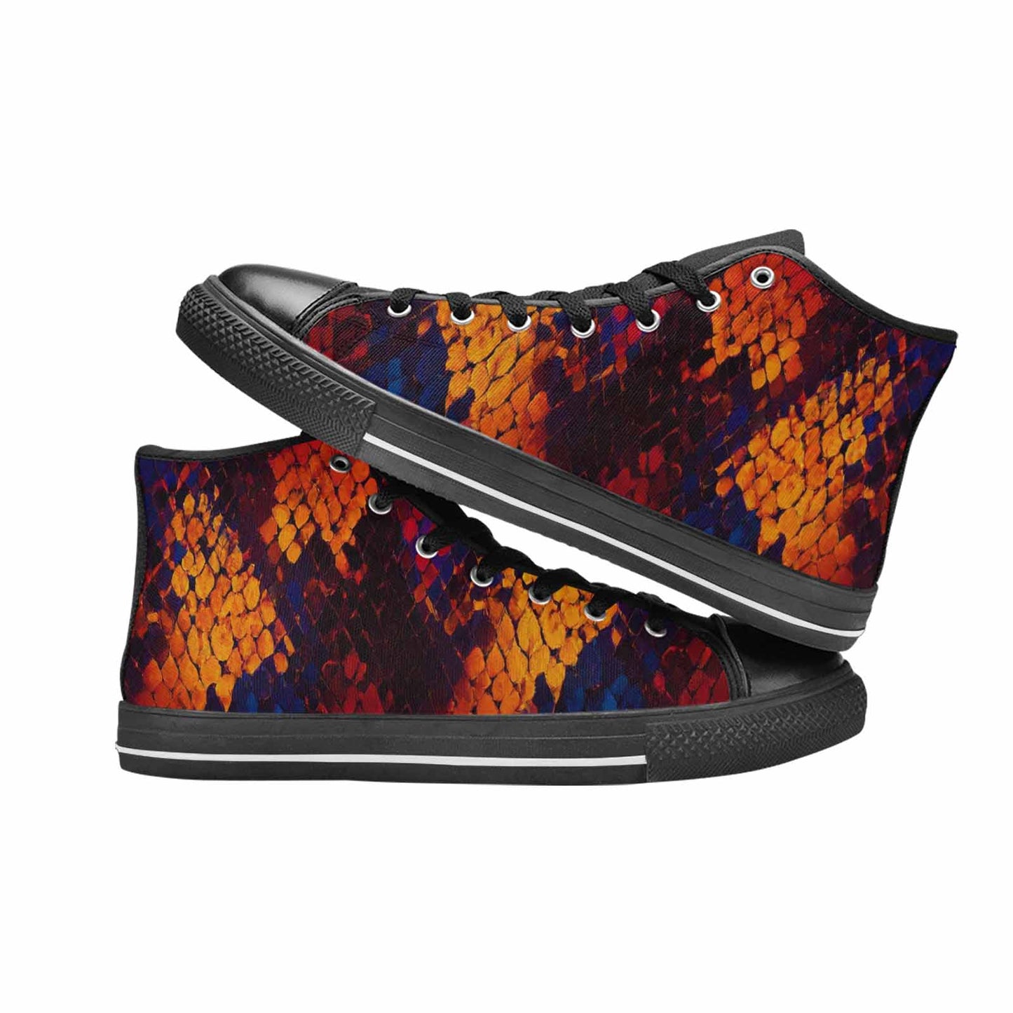 WOMEN'S Dark Snake Print High Top Canvas Vibrant Chaos Custom Shoes