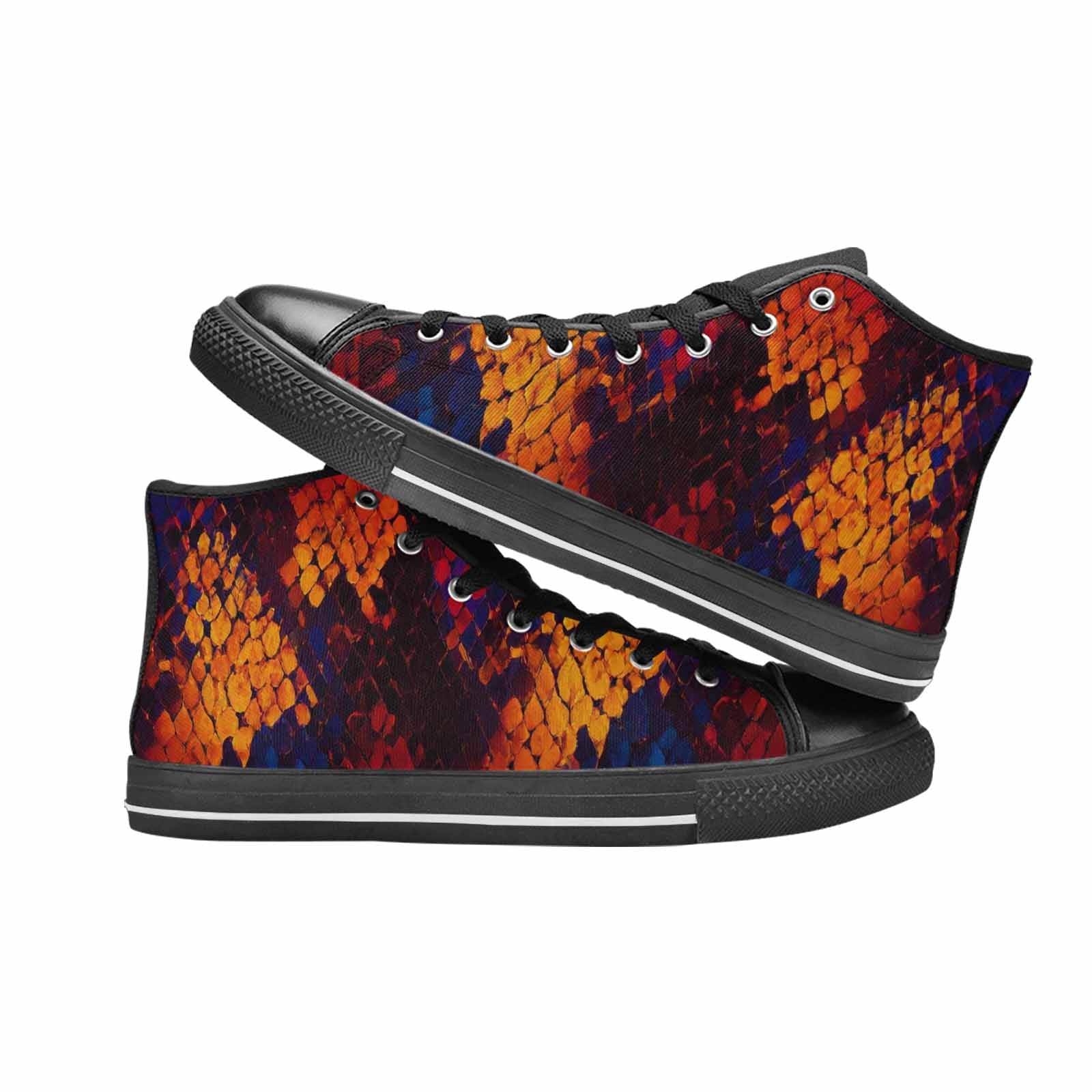 WOMEN'S Dark Snake Print High Top Canvas Vibrant Chaos Custom Shoes