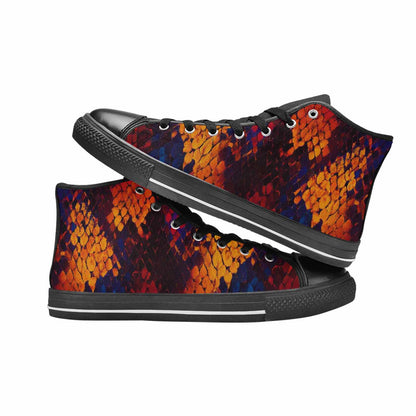 WOMEN'S Dark Snake Print High Top Canvas Vibrant Chaos Custom Shoes