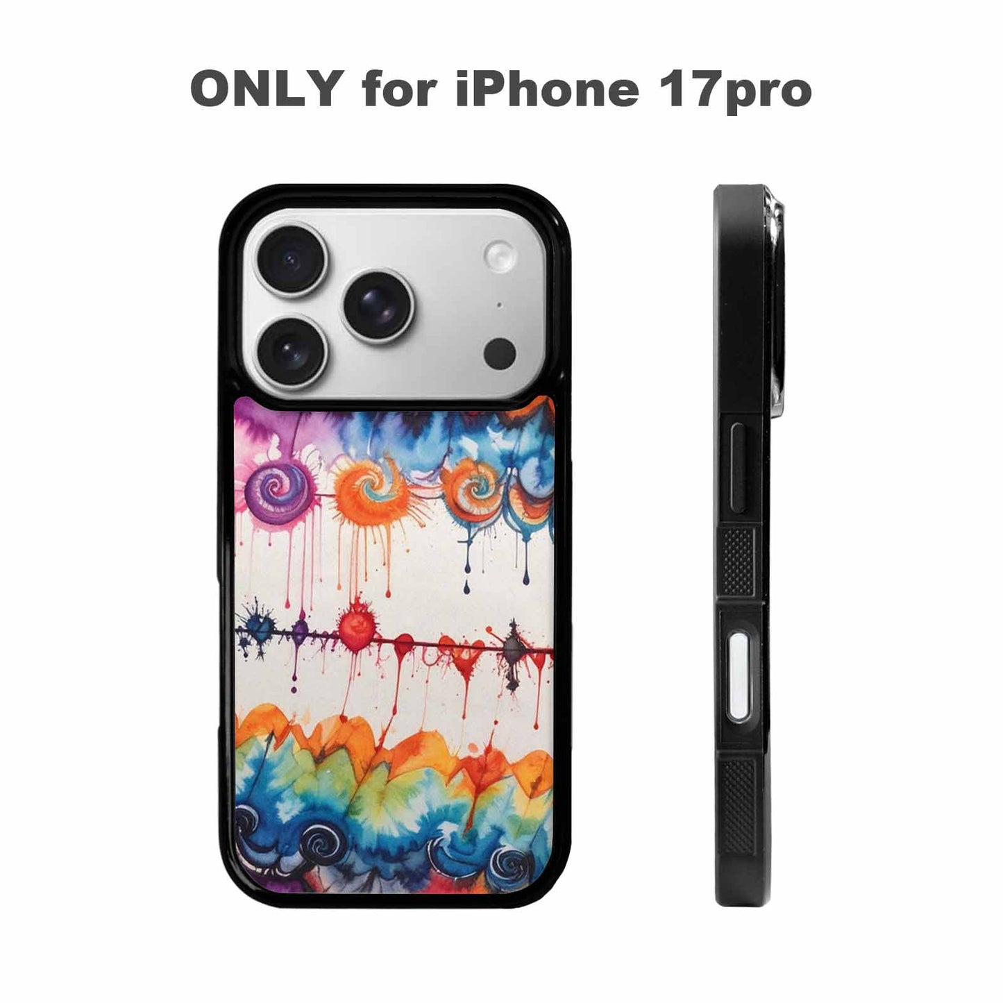 iPhone 17 Pro Case — Tie Dye Swirls Black Red Tie, Personalized Phone Case