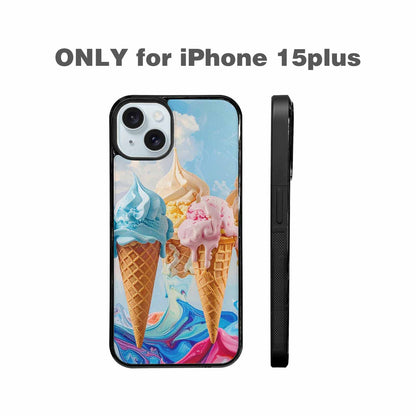 iPhone 15 Plus Case — Collage Of Overlapping Waffle Cone Icecream, Custom Printed Phone Case