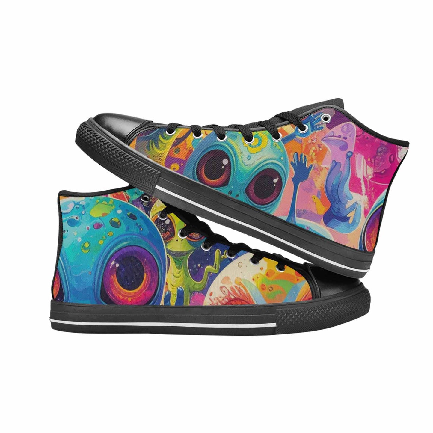 WOMEN'S Cartoon Alien Characters High Top Canvas Grunge Sneakers