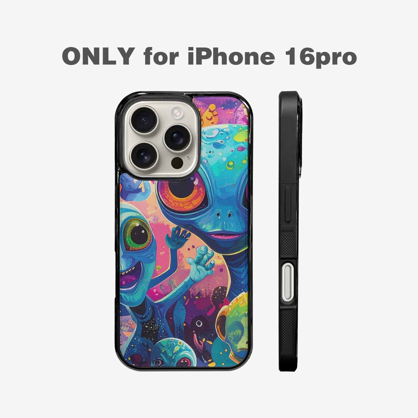 iPhone 16 Pro Case — Cartoon Alien Characters, Custom Art Phone Cover