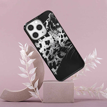 iPhone 15 Pro Max Case — Leopard Print Black And White Style, Custom Print Case Cover