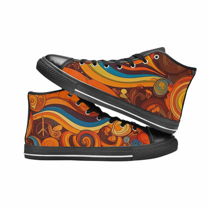 MEN'S Groovy 70S Peace High Top Canvas Vivid Custom Sneakers