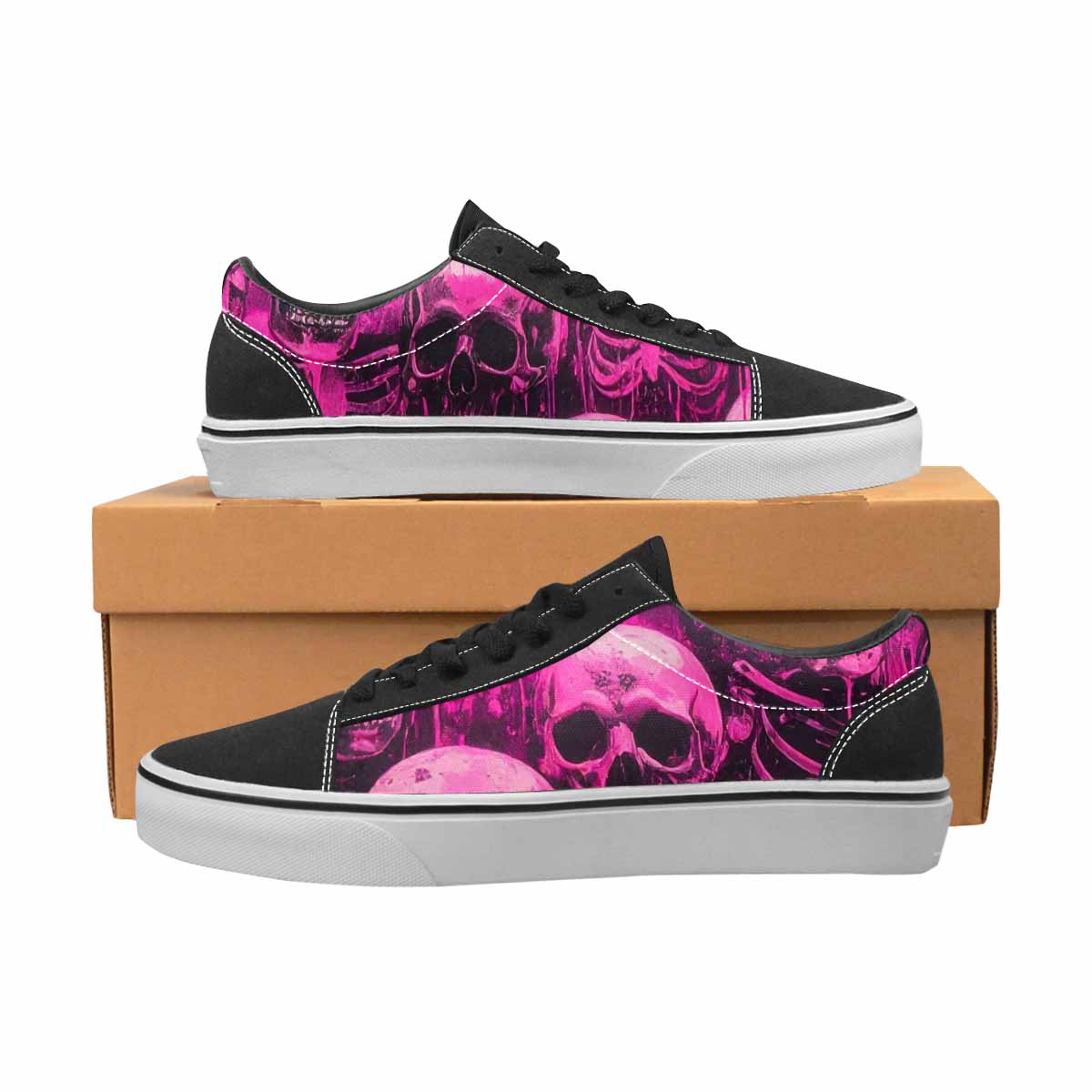 WOMEN'S Skeletons  Neon Pink Lace-Up Canvas Vibrant Chaos Sneakers