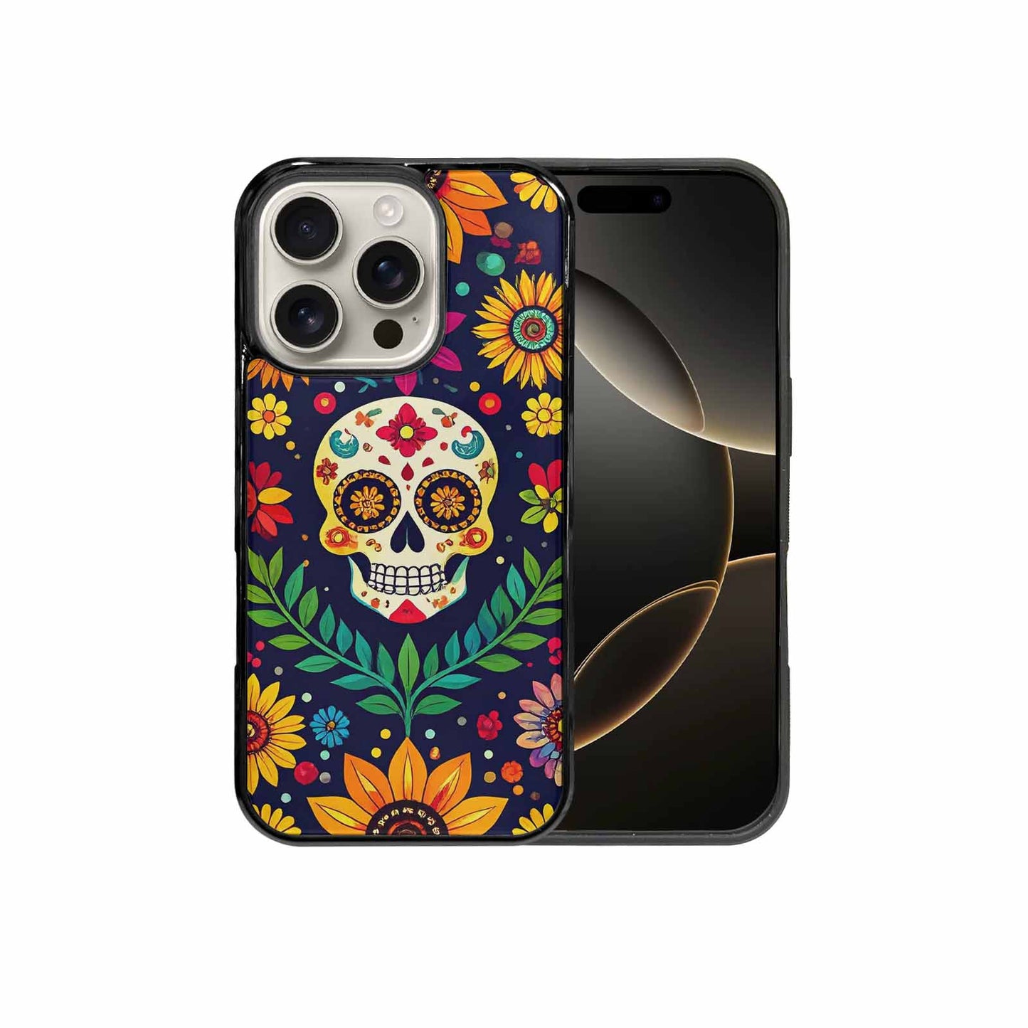 iPhone 16 Pro Case — Sunflowers Hundreds Of Skulls Art Seamless, Custom Art Phone Cover