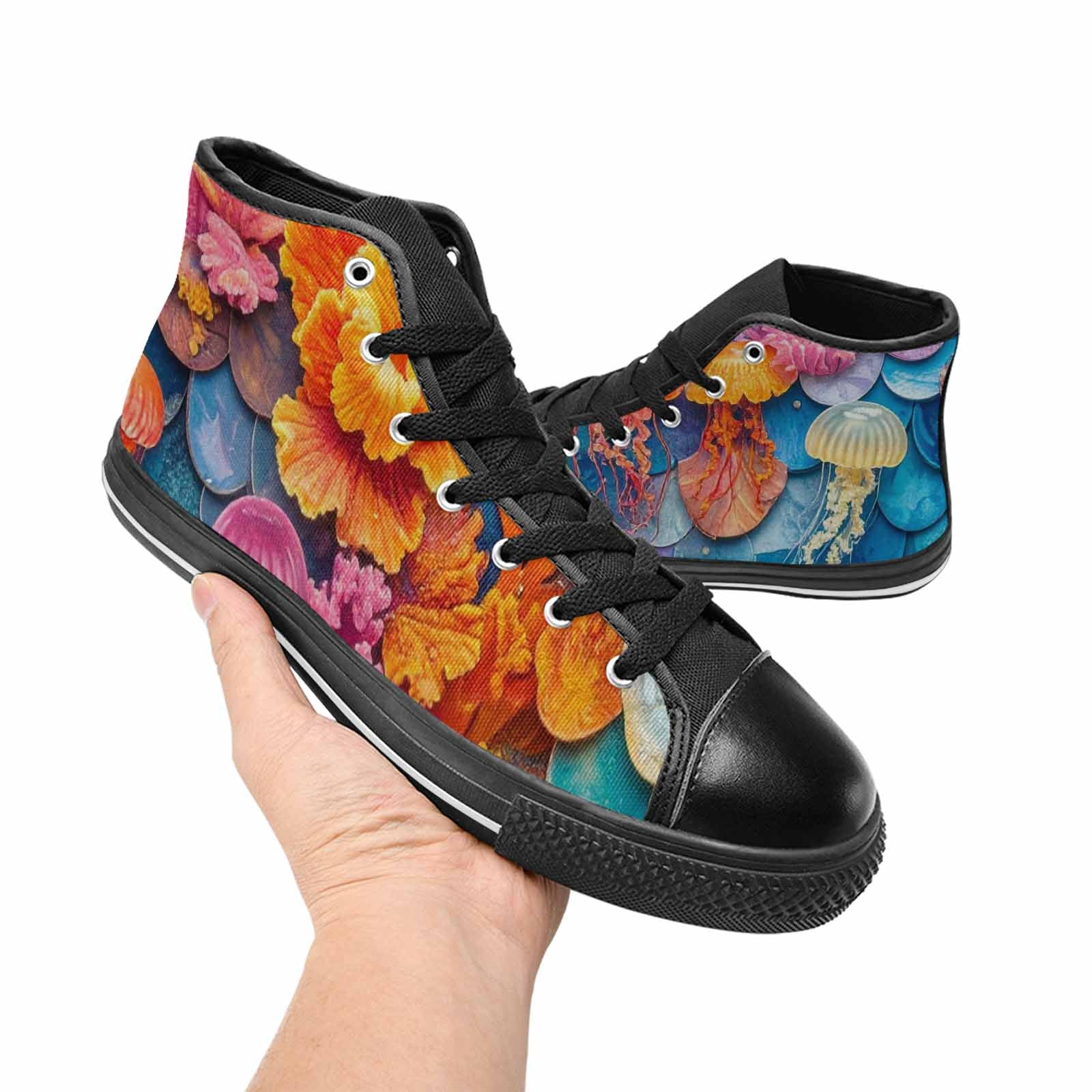 WOMEN'S Fish Scale Coral High Top Canvas Wallpaper Art Custom Shoes