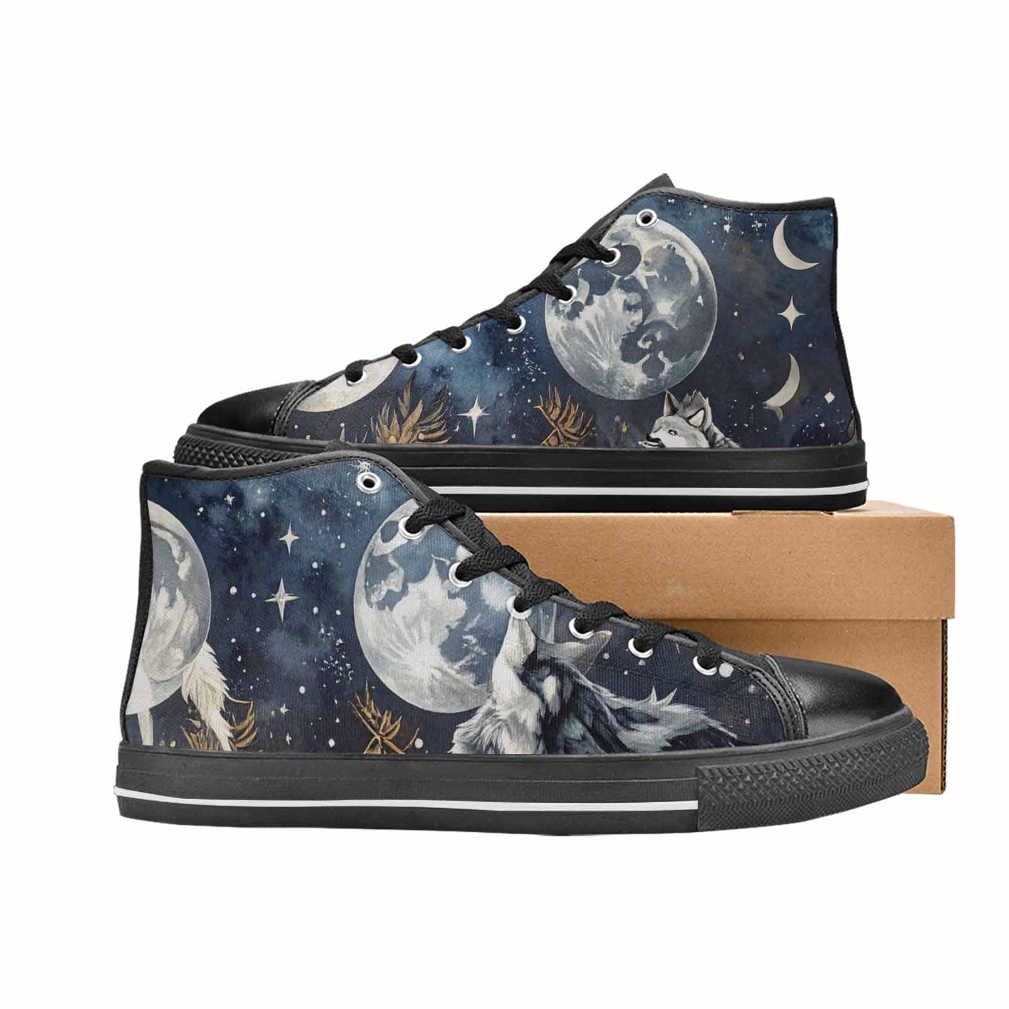 WOMEN'S Wolf Silhouette Moon High Top Canvas Aesthetic Custom Sneakers