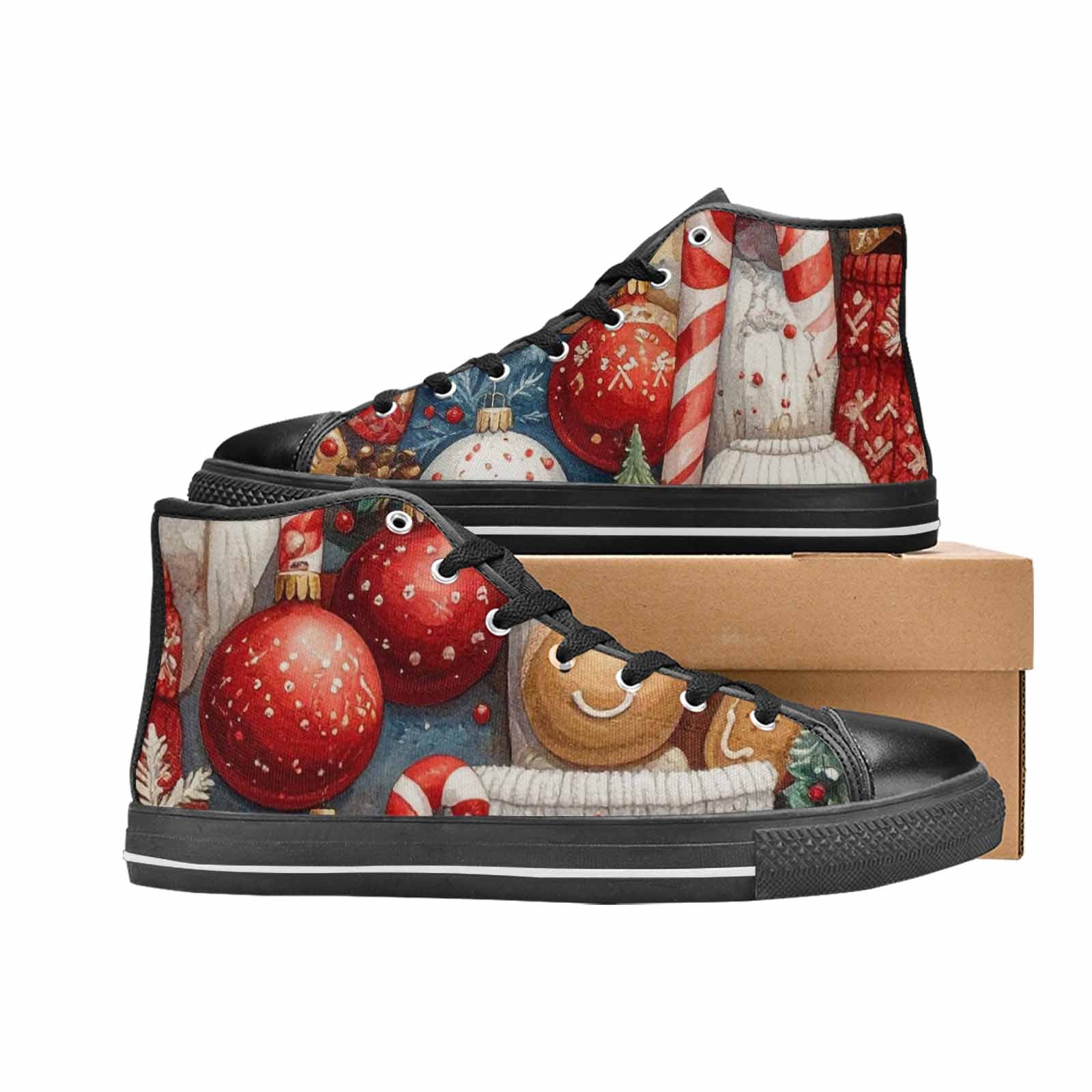 WOMEN'S Christmas Holly Snowflake High Top Canvas Wallpaper Art Sneakers