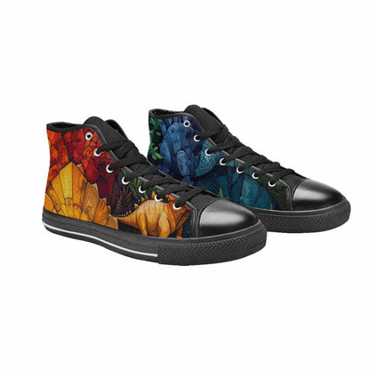 MEN'S Dinosaur Silhouette High Top Canvas Neon Fantasy Custom Shoes