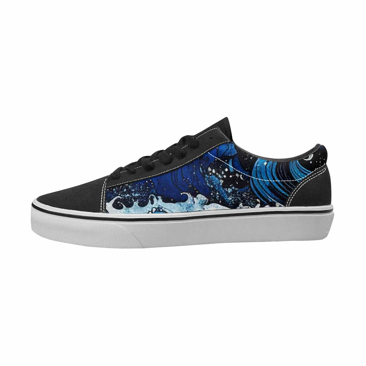 MEN'S Nautical Waves Black & Blue Ink Canvas Original Design Dreamcore Custom Shoes