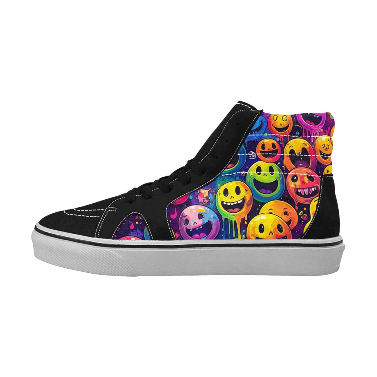 MEN'S Yellow Smiley Face High Top Canvas Vibrant Chaos Custom Shoes