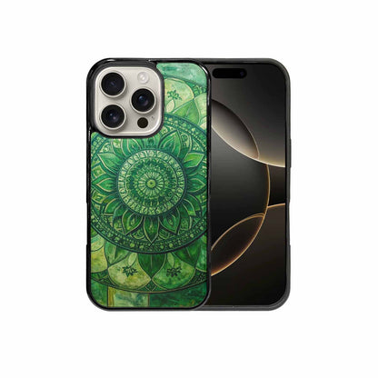 iPhone 16 Pro Case — Green Mandala Bohemian Print Edge To, Custom Made Phone Cover