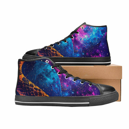 MEN'S Galaxy Snake Print High Top Canvas Vibrant Chaos Custom Sneakers