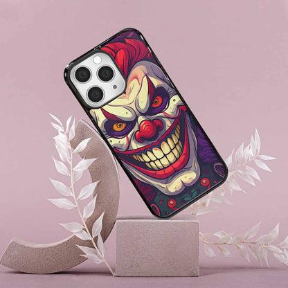 iPhone 15 Pro Max Case — Evil Circus Heads Faces Overlapping Patterns, Personalized Phone Case