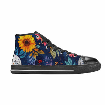 MEN'S Sunflower Skulls Print High Top Canvas Wallpaper Art Custom Shoes