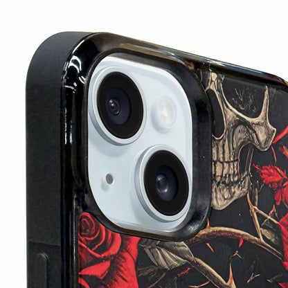 iPhone 15 Plus Case — Gothic Skulls Roses, Custom Art Phone Cover