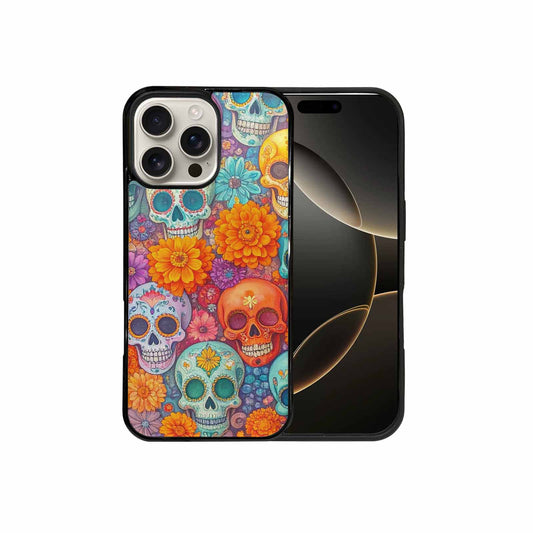 iPhone 16 Pro Max Case — Ornate Candy Color Skull Pattern Hundreds, Custom Designed Case Cover