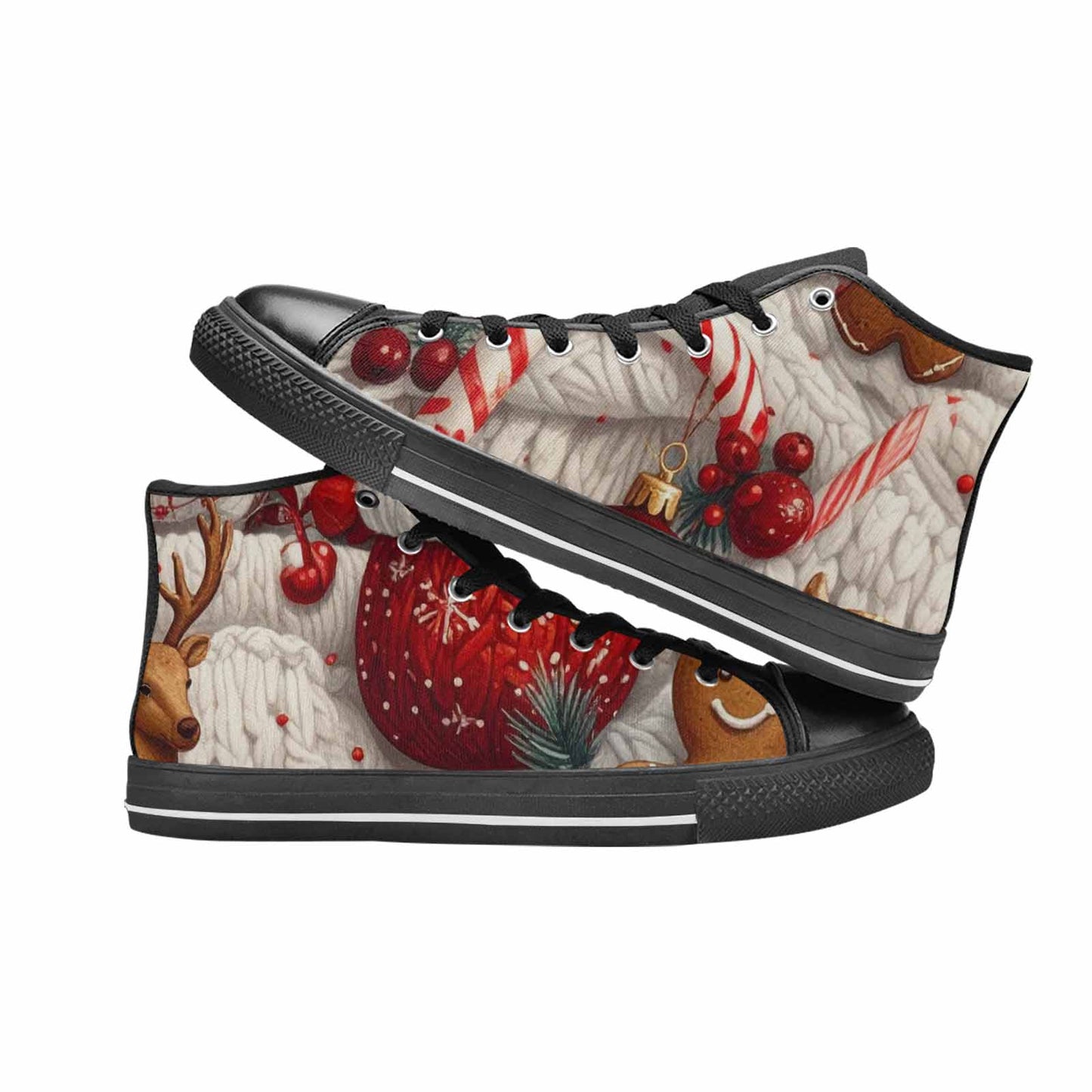 WOMEN'S Christmas Holly Snowflake High Top Canvas Vibrant Chaos Sneakers