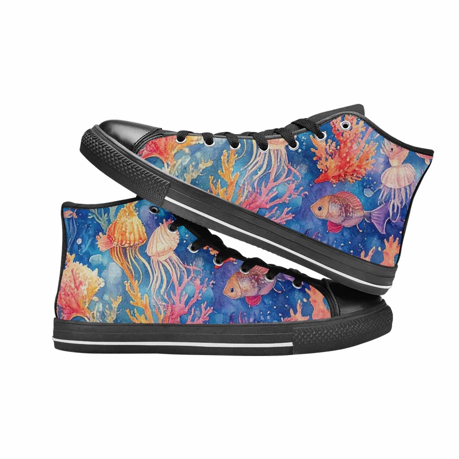 WOMEN'S Fish Scale Coral High Top Canvas Vivid Custom Shoes