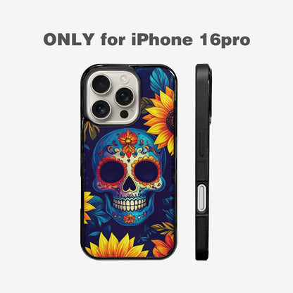 iPhone 16 Pro Case — Sunflower Skulls Print, Custom Art Phone Cover