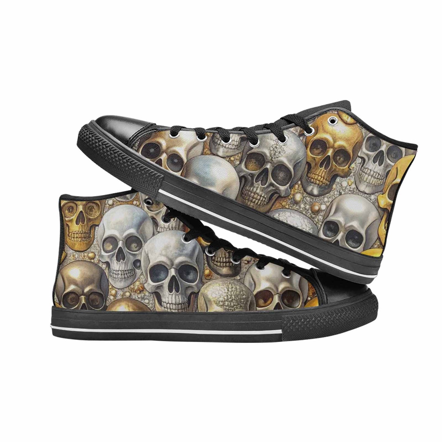 MEN'S Skulls - Metallic-Chrome- High Top Canvas Surreal Custom Sneakers