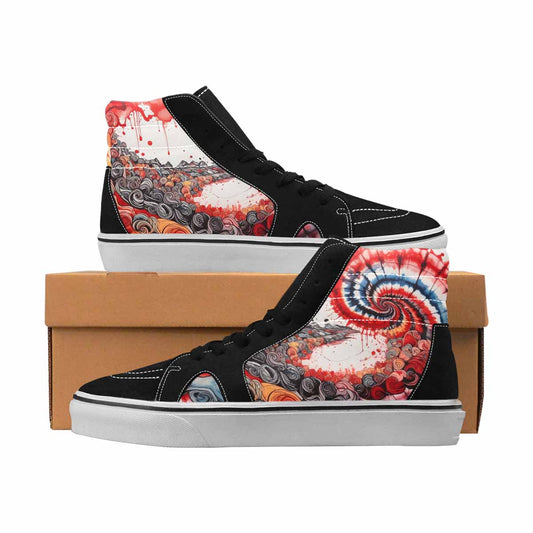 MEN'S Tie Dye Black & Red Ink High Top Canvas One Of A Kind Grunge Custom Streetwear Shoes
