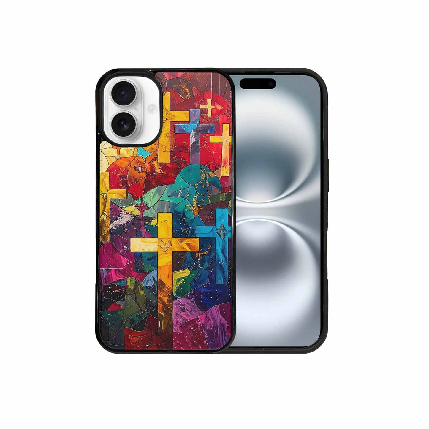 iPhone 16 Plus Case — Faith Cross And Faith Icons Pattern, Custom Printed Phone Case