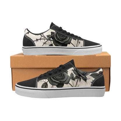 WOMEN'S Black Gothic Rose Canvas Lace-Up Vibrant Chaos Custom Shoes