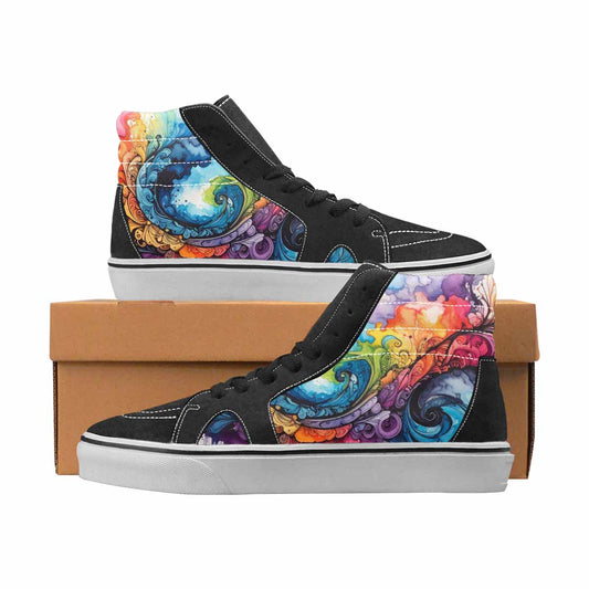 WOMEN'S Tie Dye Black & Blue Ink High Top Canvas One Of A Kind Dreamcore All Over Print Shoes