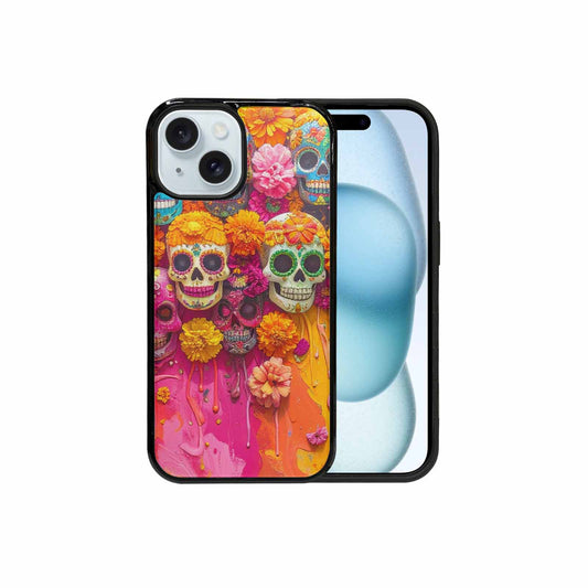 iPhone 15 Case — Ornate Candy Color Skull Pattern Hundreds, Custom Phone Case