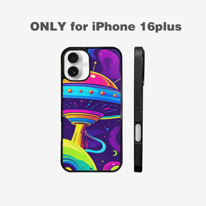 iPhone 16 Plus Case — Alien Ufo Cartoon Art Pattern Groovy, Custom Made Phone Cover