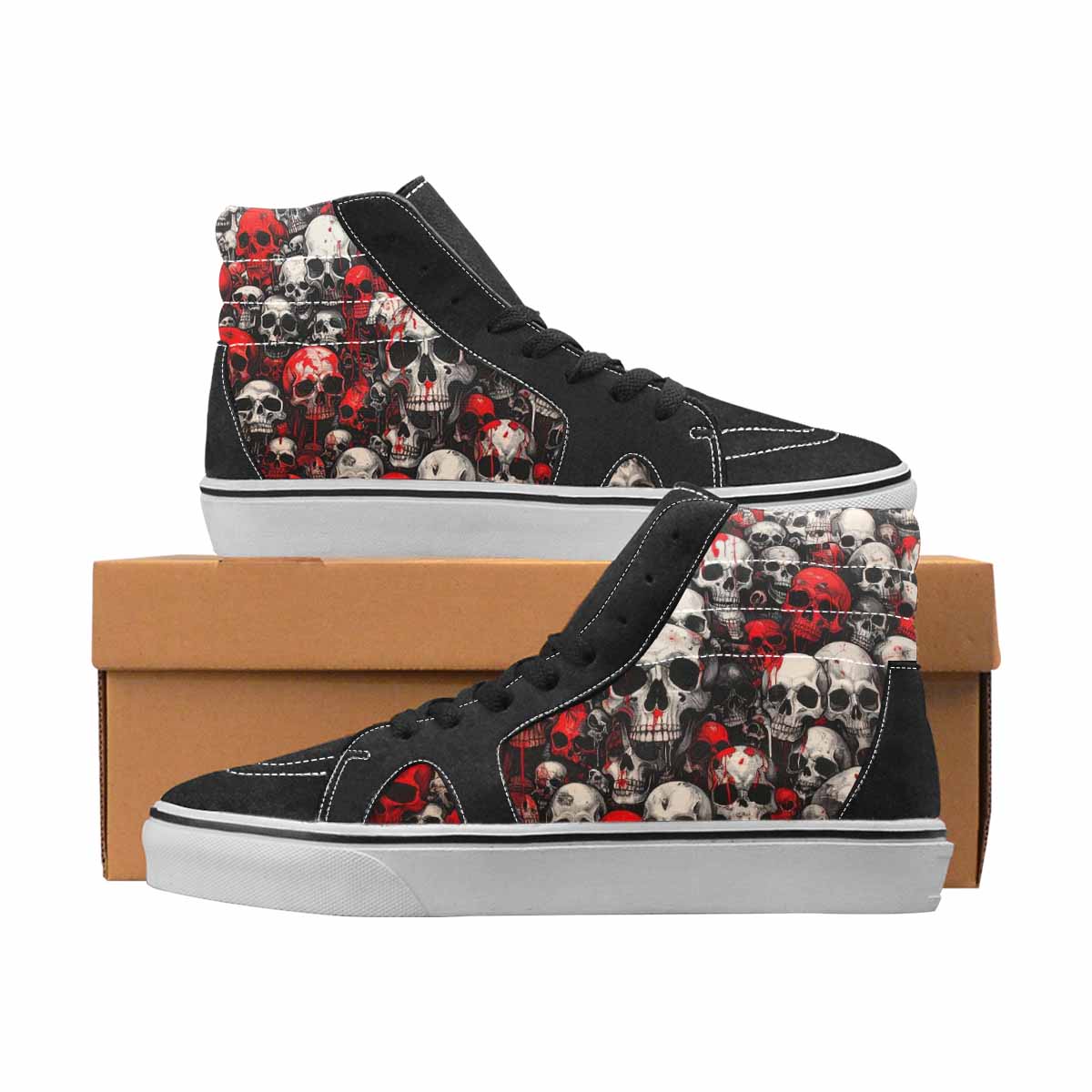WOMEN'S Skulls Black & Red Ink High Top Canvas Graphic Print Grunge Custom Shoes