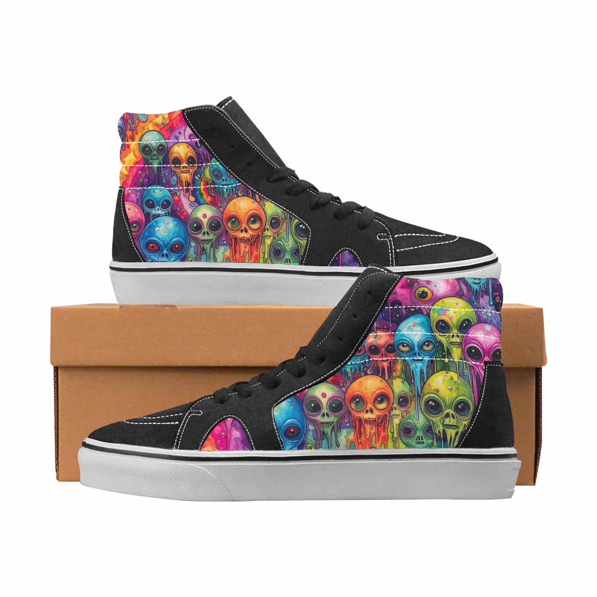 WOMEN'S Alien High Top Canvas Graphic Print Wallpaper Art Custom Shoes