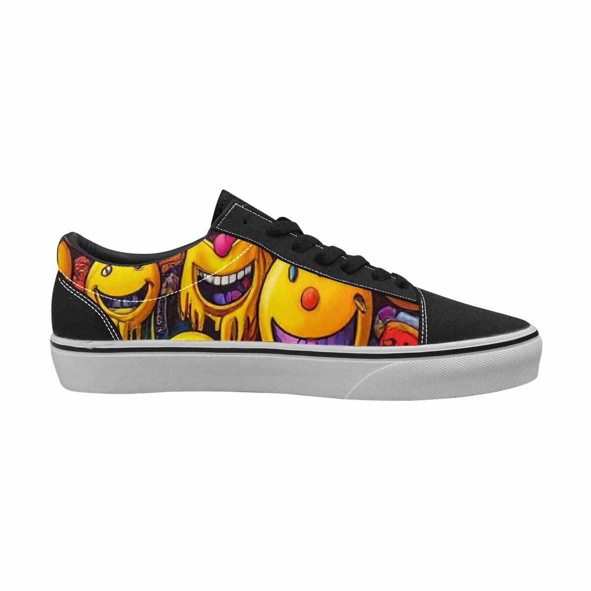 WOMEN'S Yellow Smiley Face Canvas Lace-Up Wallpaper Art Custom Sneakers