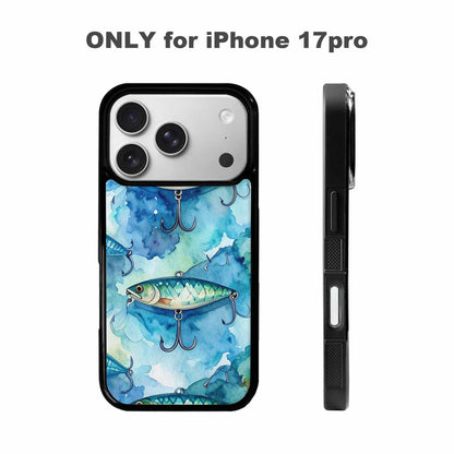iPhone 17 Pro Case — Fishing Lure And Hook Pattern Watercolor, Unique Phone Case Design
