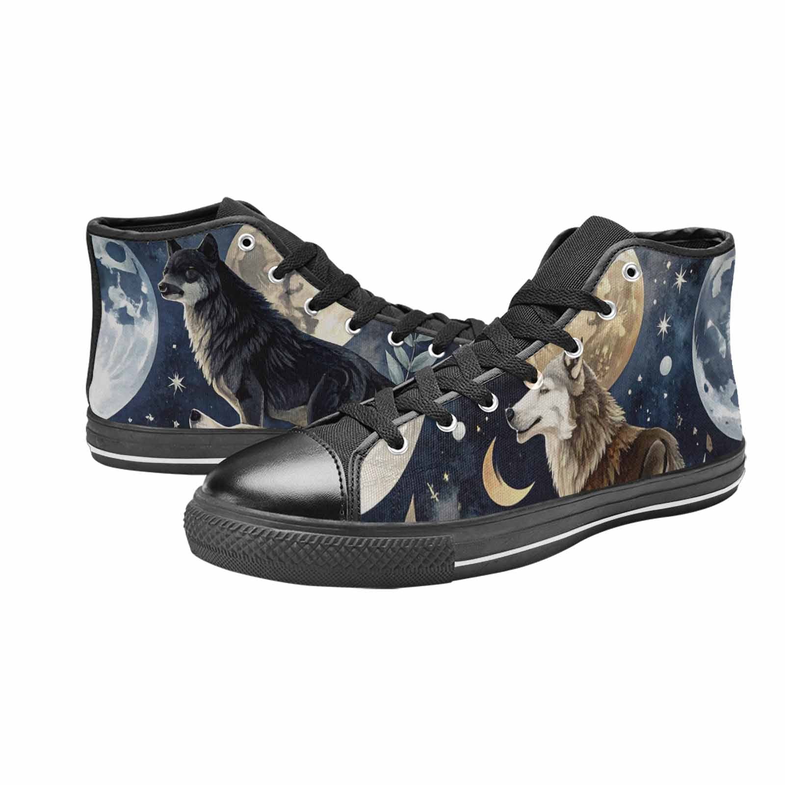WOMEN'S Wolf Silhouette Moon High Top Canvas Dark Academia Custom Sneakers