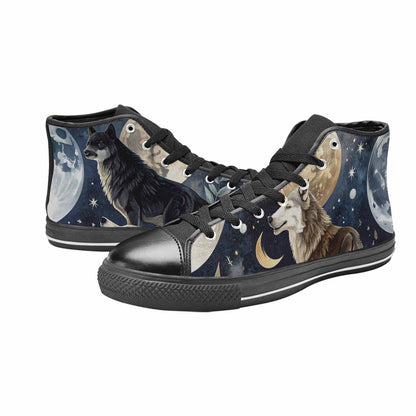 WOMEN'S Wolf Silhouette Moon High Top Canvas Dark Academia Custom Sneakers