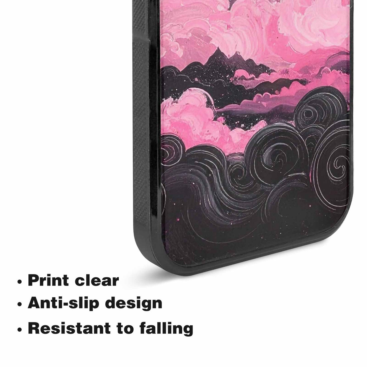 iPhone 15 Plus Case — Van Gogh Swirl Black Pink Ink, Custom Print Case Cover