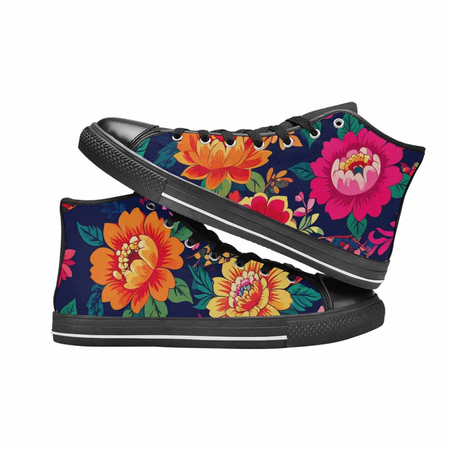 WOMEN'S Floral Snake Print High Top Canvas Vivid Custom Sneakers