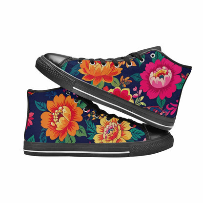 WOMEN'S Floral Snake Print High Top Canvas Vivid Custom Sneakers