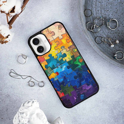iPhone 16 Plus Case — Autism Puzzle Pieces Puzzle Piece Pattern, Customized Protective Case